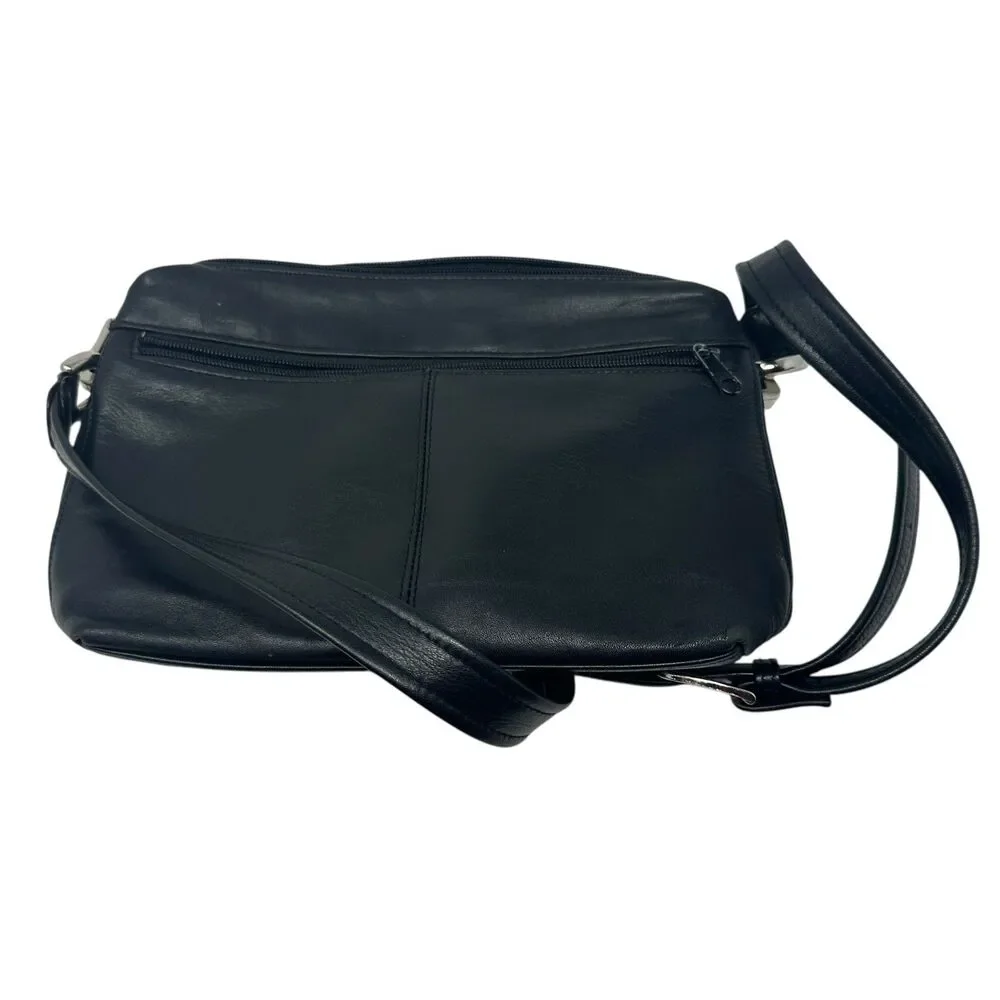 Tignanello Black Soft Leather Crossbody Purse Pocketbook‎ Pockets